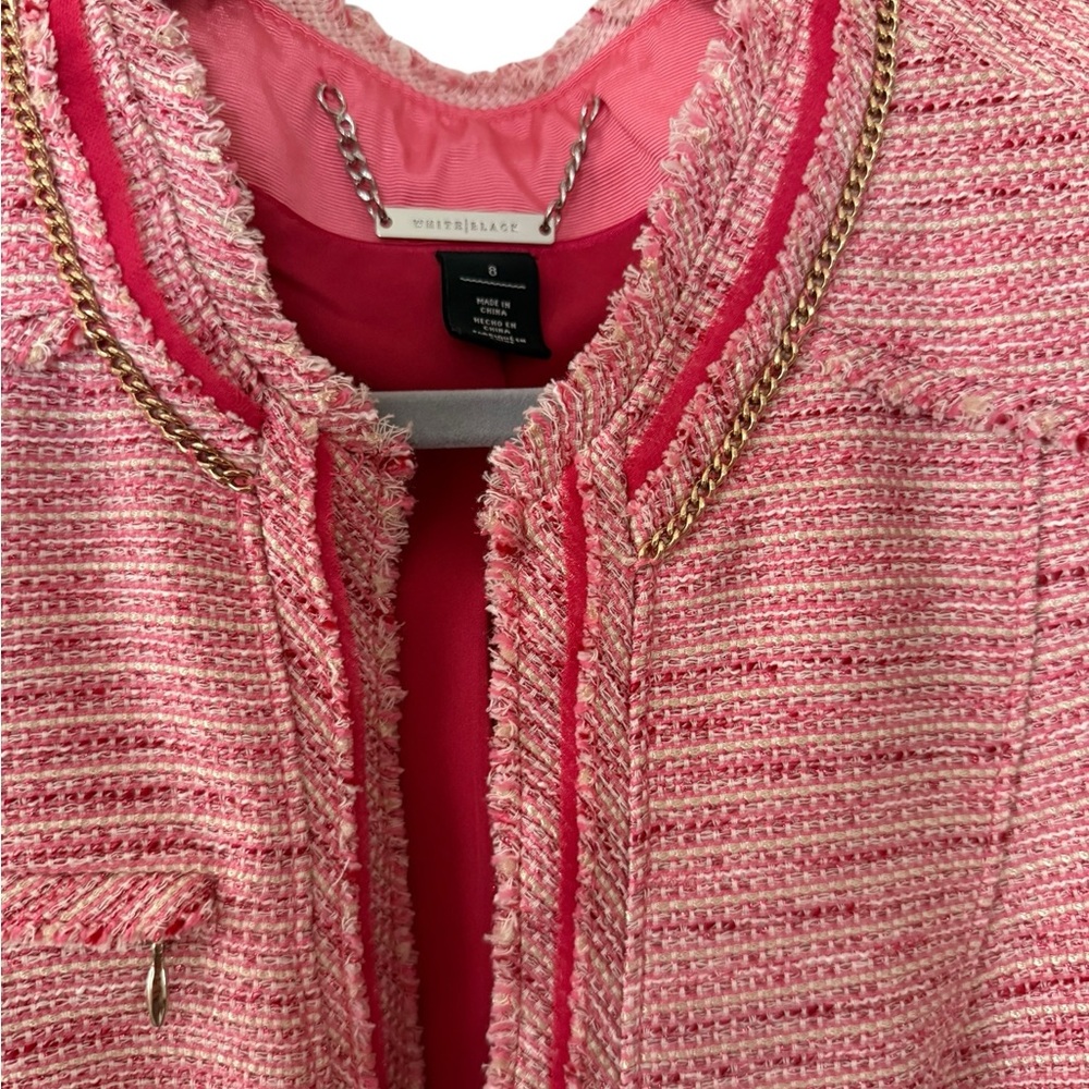 WHBM Pink Tweed Blazer Metallic Thread Jacket Size 8 Chic